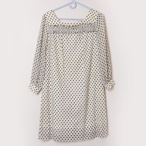 Vintage Ivory / Cream & Brown Polkadot Long Sleeve Dress S/M